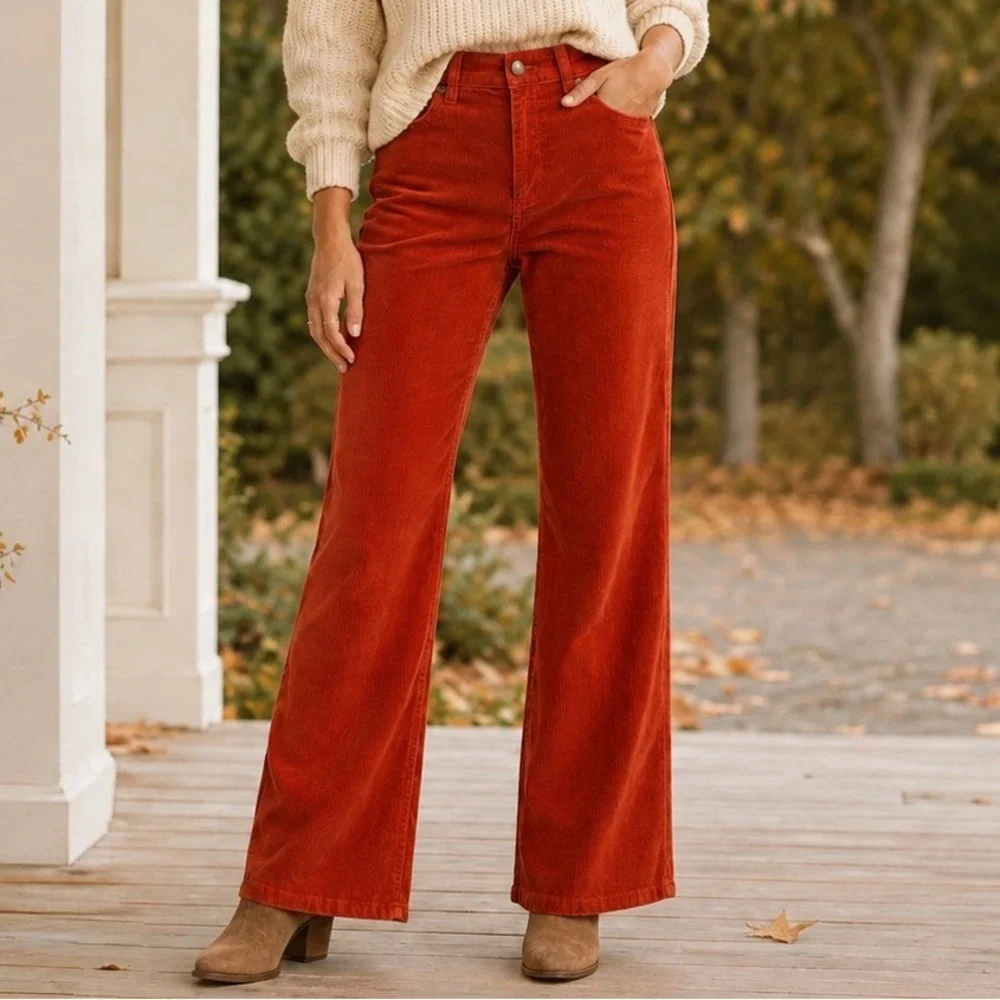Universal Thread Womens Skinny Bootcut Corduroy Pants Orange Red 26W NEW Boho
